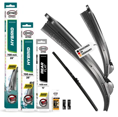 Produktbild von HEYNER® Scheibenwischer Komplettset für VW TOURAN 11.2006 - 05.2010, HYBRID Flachbalkenwischer, Front und Heck, Aerodynamisch & Flexibel, Nanographitbeschichtung