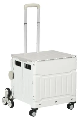 Produktbild von Einkaufstrolley Klappbar Verstellbarer Teleskop-Griff, Treppensteiger Mit Deckel, Bis 80 Kg, Weiß