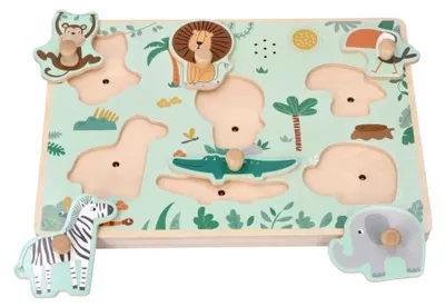 Obrázek produktu pro Dřevěné zábavné vkládací puzzle se zvukem Adam Toys, Safari