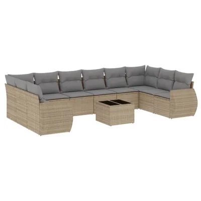 Produktbild von vidaXL 11-tlg. Garten-Sofagarnitur mit Kissen Beige Poly Rattan