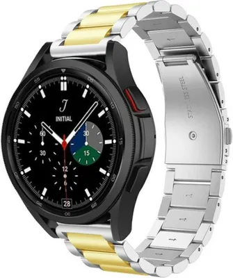 Produktbild von Strap-it Stahlarmband - Kompatibel mit Samsung Galaxy Watch 4 Classic Armband 46mm Ersatzarmband Edelstahl - Faltschließe - Hochwertiges Material - für Smartwatch 20mm Armband Silber / Gold