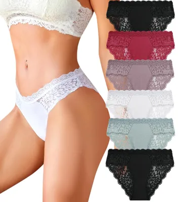 Zdjęcie produktu dla Solidchoice - Damskie majtki bawełniane z koronkowymi wykończeniami