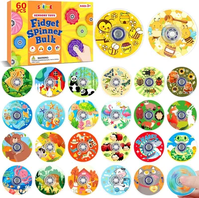 Productafbeelding van Fidget spinner dieren traktaties kinderfeestje bulk - Set van 60