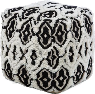 Produktbild von BELIANI Pouf Schwarz/Weiß Wolle/Baumwolle Dekomuster 45 x 45 cm Quadrat Boho