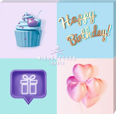 Zdjęcie produktu dla Czekoladki Niederegger Lübeck Happy Birthday z motywem babeczki 100g