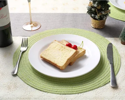 Produktbild von Tischset/Tischset, rund gewebte Tischsets, rund, Baumwolltischsets, abwaschbar, 6 Stück, 36 cm, für Küche, Esstisch, Festdekoration (grün)