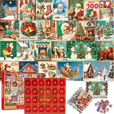 Produktbild von Famanu – Puzzle-Adventskalender, 1000-teiliges Weihnachts-Puzzle, Countdown-Kalender mit 24 Tagen Weihnachts-Puzzle, tolles Geschenk für Kinder und Erwachsene