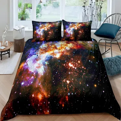 Zdjęcie produktu dla Komplet pościeli "Gwiezdne niebo", 220x240 cm, 3-częściowy, wykonany z mikrofibry, zawiera: jeden prześcieradło oraz dwie poszewki na poduszki 80x80 cm