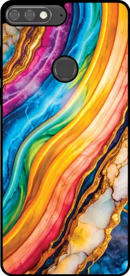Obrázok produktu pre Smartphonica Phone Case Fit for Huawei Y7 Prime (2018) with Rainbow Gold Marble Print - TPU Backcover Case Rainbow Gold Marble Design