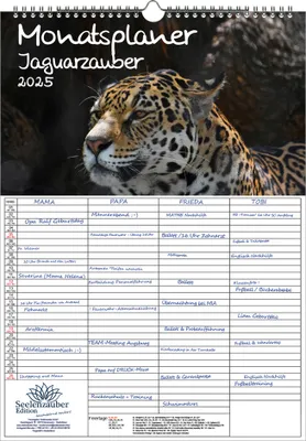 Produktbild von Jaguarzauber Planer Wandplaner Familienplaner 4 Spaltenplaner DIN A3 Kalender für 2025 Jaguar - Seelenzauber