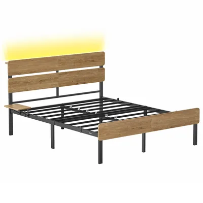 Produktbild von VASAGLE Doppelbettgestell, Bett, 140 x 200 cm, Metallrahmen, LED-Beleuchtung, USB-A- und USB-C-Anschluss, Unterbettaufbewahrung, Industrie-Stil