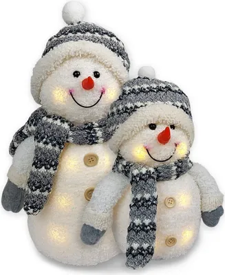 Produktbild von 2er Set LED Deko Schneemann Papa und Sohn Weihnachtsdekoration beleuchtete