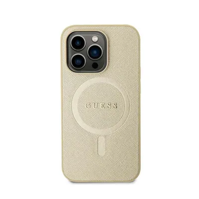 Productafbeelding van Guess Guhmp15Mpsahmcb iPhone 15 Plus 6.7 inch, goud/goud, stevige Saffiano hoes met MagSafe