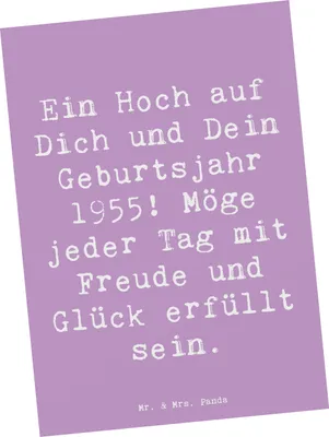 Produktbild von Mr. & Mrs. Panda Postkarte Spruch 1955 Geburtstag - Lavendeltraum - Geschenk, Postkarten, Ansichtskarten, Happy Birthday, Geburtstagsgeschenk, besondere Botschaft