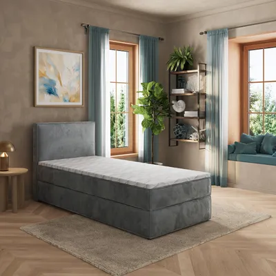 Produktbild von Masseno Boxspringbett PELLIO 100x200 cm Komplett-Set mit Bonell Matratze und Topper, Polsterbett mit Bettkästen -Grau, MONOLITH 85