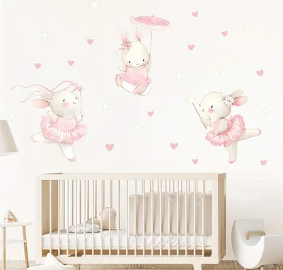 Produktbild von Wandtattoo Kinder Tier Wandsticker,Wandaufkleber mit Kaninchen tanzen Herz Möbel,Wandtattoo für Mädchenzimmer, Babyzimmer