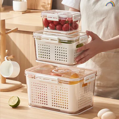 Produktbild von Vorratsdosen, BPA-Freie, Kühlschrank Aufbewahrungsbox, dreiteiliges Set, Frischhaltedosen mit Deckel, luftdicht, auslaufsicher, stapelbar