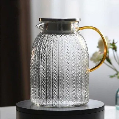 Produktbild von Glaskanne für 1,7 Liter mit Deckel, gekühlter Saftkanne für den Kühlschrank, Hitzebeständige Milchkanne für heiße und kalte Getränke, Teekanne für getrocknete Teeblätter, leicht zu reinigende Glaskanne.