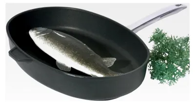 Produktbild von Fischpfanne aus Edelstahl, Aluminiumguss 38 x 26 x 6 cm mit Titan-Alu-Beschichtung