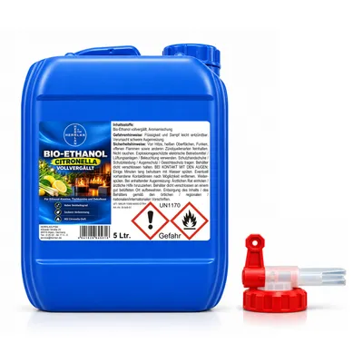Produktbild von Citronella Alkohol I Kamin-Ethanol I vollvergällt I 5 Liter I Bioethanol I inkl. 1 x AGH I HERRLAN-Qualität