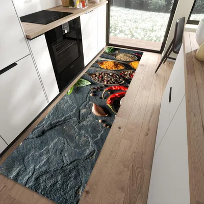 Produktbild von Küchenteppich 80x300cm rutschfest & abwischbar PVC Läufer - Küchengewürze