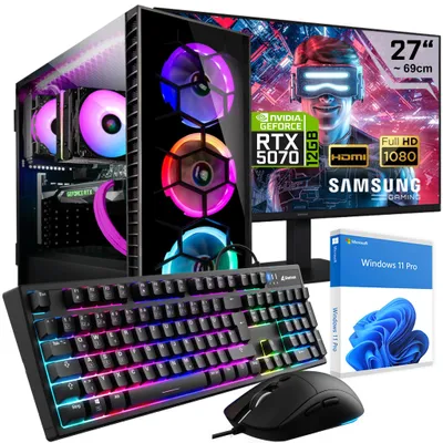 Produktbild von KRAFTPC Gaming PC Komplett Set Intel Core i7 12700KF - GeForce RTX5070 12GB - 1TB M.2 SSD - 64GB DDR4 - Windows 11 - WLAN - 27" TFT - Tastatur/Maus