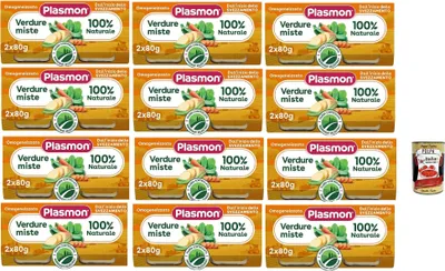 Produktbild von Plasmon verdure miste, 12x (2x 80g), Mit ausgewählten Zutaten, 100% natürlich, Ohne Stärken und Salz hinzugefügt + Italian Gourmet polpa 400g