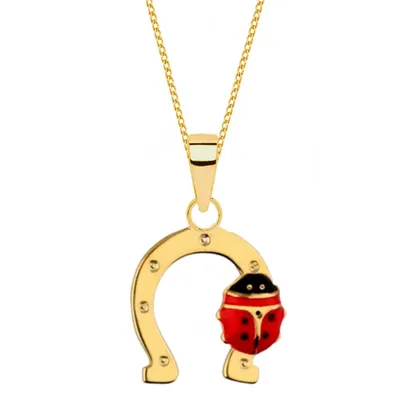 Marienkäfer mit Hufeisen Halskette I Echtschmuck Goldkette 38cm