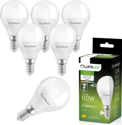 Produktbild von LUMILED LED Lampe 6 Stück Set E14 P45 8W ersetzt 60W 880lm 4000K Neutralweiß 230V 180° Abstrahlwinkel Nicht Dimmbar Tropfenform Energiesparlampe LED Birnen in kleiner Kugelform