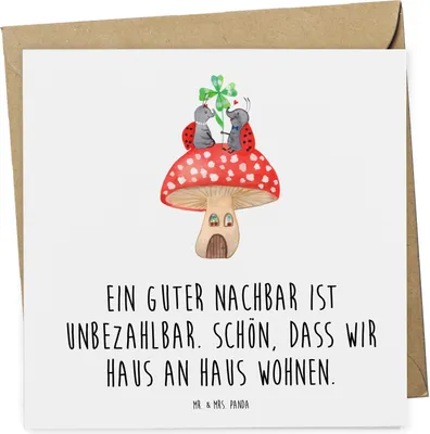 Produktbild von Mr. & Mrs. Panda Grußkarte Guter Nachbar - Weiß - Geschenk, Aufmerksamkeit, Nachbarschaftlichkeit, Glückwunschkarte, Verbundenheit, Bedanken, anlasskarte, Nachbarliebe