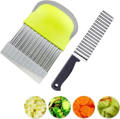 Produktbild von Obstschneider 2er Set Wellenschneider Edelstahl Wellenmesser für Pommes, Hochwertig Praktisch Langlebig für Küche Haushalt