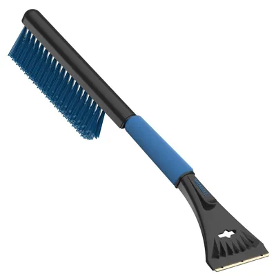 Productafbeelding van Ijskrabber sneeuwborstel - 2-in-1 - Messing lemmet - Antislip handgreep - Zwart-blauw - 46 cm - Voor de auto