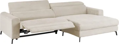 Produktbild von KAWOLA Sofa LAISKA Ecksofa Relaxfunktion teilmotorisch Cord cremeweiß Longchair rechts