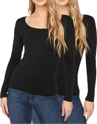 Produktbild von Vero Moda Damen Basic Langarmshirt Doppelpack, 809 2x Schwarz XS