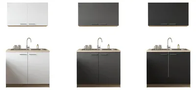 Produktbild von Küche Mini / Singleküche Eiche Sägerau Weiß/Grau/Schwarz Merle 100 cm Respekta