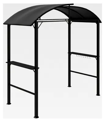 Produktbild von Grillpavillon 233 x 110 x 235 cm winddicht mit Doppeldach, Regalen, UV-Schutz, BBQ Pavillon aus Stahl, Gartenzelt für Party BBQ, Dunkelgrau