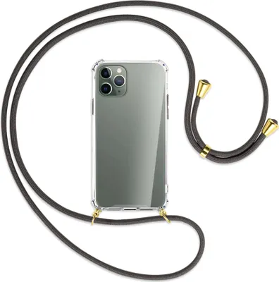 Produktbild von Handykette Backcover-Schutzhülle mit Band (Metall goldfarben) für Apple iPhone 11 Pro - dunkelgrau