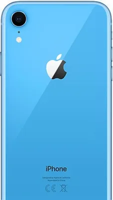 The back of a blue iPhone XR.