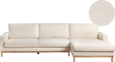 Produktbild von BELIANI 4-Sitzer Ecksofa Rechts Weiß Bouclé-Stoffbezug mit Breiten Hohen Armlehnen Hohe Rückenlehne Diecke Sitzkissen Modern Wohnzimmer Stoffsofa