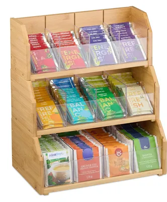 Productafbeelding van Thee organizer - Delig - 12 vakken - Bamboe - 36 x 31 x 19 cm - Stapelbaar - Theedoos verticaal - Natuur