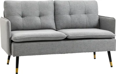 Produktbild von HOMCOM Dvojmiestna 2-miestna pohovka s vankúšmi, sedacia súprava so vzhľadom plátna, dvojsedačka do obývačky, spálne, oceľ, sivá, 139 x 68 x 76 cm