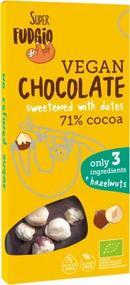 Produktbild von Mit Datteln und Haselnüssen gesüßte Schokolade, glutenfrei, biologisch 100 g - ME GUSTO (SUPER FUDGIO)