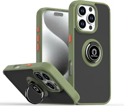 Produktbild von Hülle für iPhone 16 Pro Matte Transluzent TPU Stoßfest Schutzhülle mit Ring Halter Ständer Grün