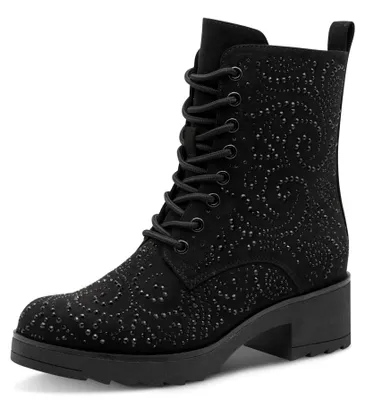 Immagine prodotto di Stivaletti da donna Marco Tozzi, con lacci, tacco a blocco e dettagli glitterati, colore nero