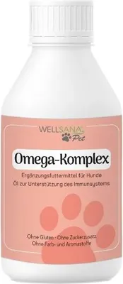 Produktbild von Omega 3 Algenöl | Hunde Nahrungsergänzungsmittel | Wellsana® Omega-Komplex mit Lachsöl & Mariendistel für Hunde | 250 ml