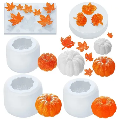 Immagine prodotto di Set di 5 stampi in silicone a forma di zucca e foglia d'acero 3D, ideali per decorazioni di Halloween e autunno
