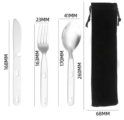 Produktbild von 3-teiliges Campingbesteck-Set aus Edelstahl – Outdoor-Besteck für Camping, Wandern, Jagen und Angeln