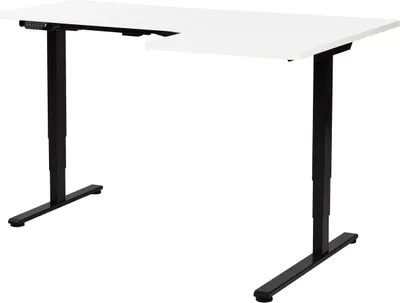 Produktbild von BELIANI Schreibtisch Rechts Weiß u. Schwarz Melamin L-Form 160x59 cm mit Metallgestell Elektrisch Höhenverstellbar Büro Steh-Sitz-Tisch Stehtisch