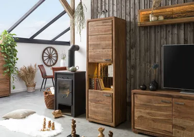 Produktbild von MASSIVMOEBEL24 Vitrine Akazie 58x40x180 natur lackiert BARK #102