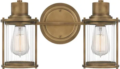 Produktbild von Badezimmerleuchte Glas Metall IP44 B: 38,1 cm in Messing verwittert 2-flammig länglich Vintage Wandlampe Bad
